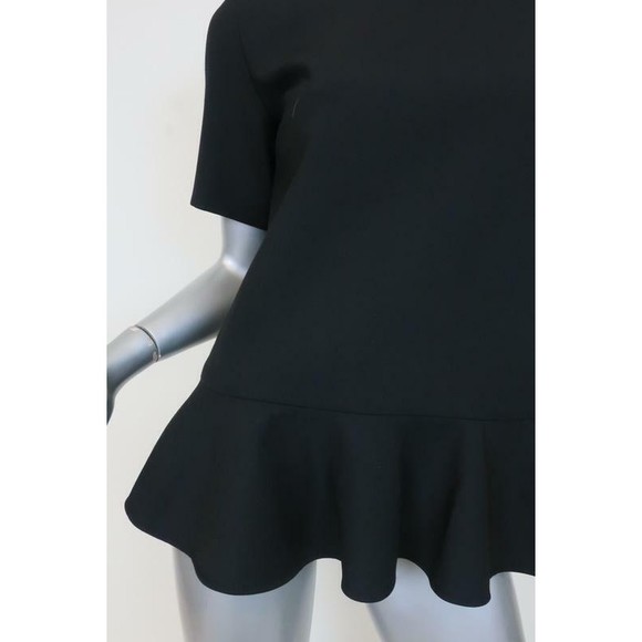 Victoria Victoria Beckham Peplum Top Black Wool-Blend Size 2 Short Sleeve Blouse - Picture 2 of 5